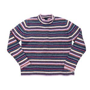 Vintage 90s Sarah Spencer Striped Lambswool Angora Rabbit Blend Roll Collar L